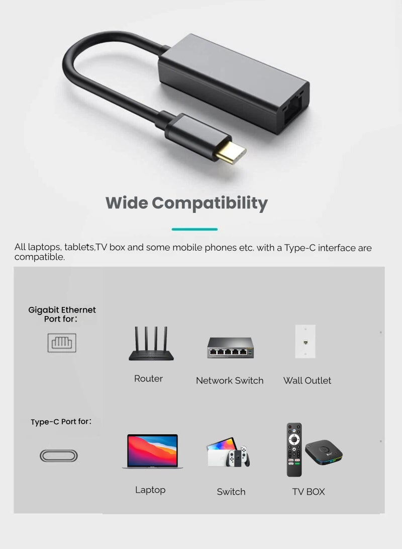 Aura Select Type-C to RJ45 1000Mbps Ethernet Adapter for Macbook Huawei Matebook Tablet Phone, USB-C to LAN Converter, Stable Wired Internet for Gaming Office, Aluminum Shell Gold Plated Port - Image 2